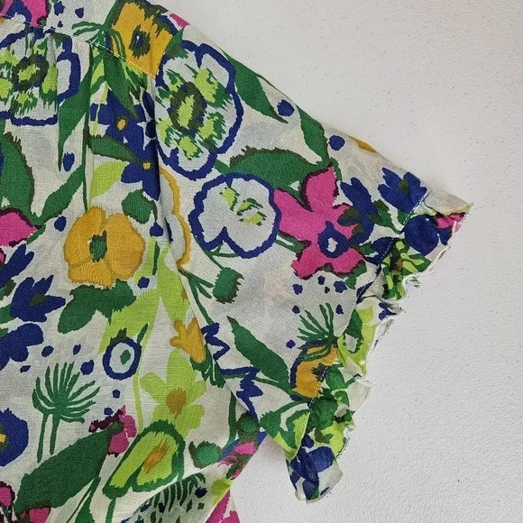 Elliott Lauren colorful floral linen blend pullover office career top M - Picture 7 of 9